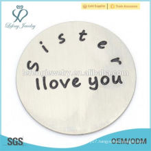 New 316l stainless steel 22mm silver sister I love you letter floating plates jewelry